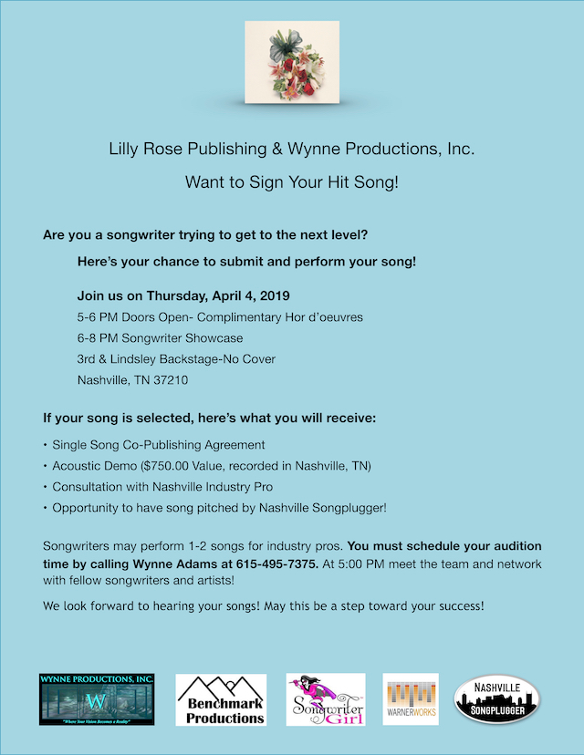 Backstage At 3rd Lilly Rose Publishing Wynne Productions Inc Want To Sign Your Hit Song