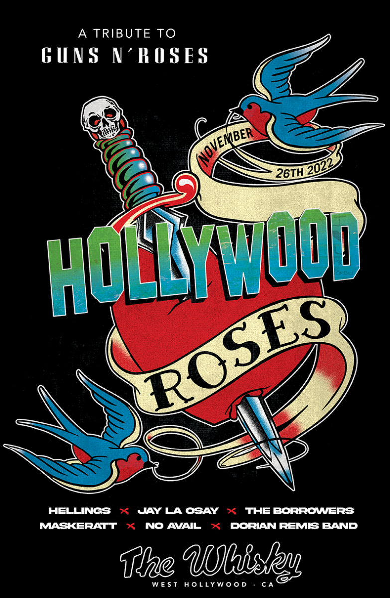 Hollywood Roses (A Tribute to Guns N Roses), Hellings, Jay LA Osay (+ guests), The Borrowers, Maskeratt, No Avail, Dorian Remis Band