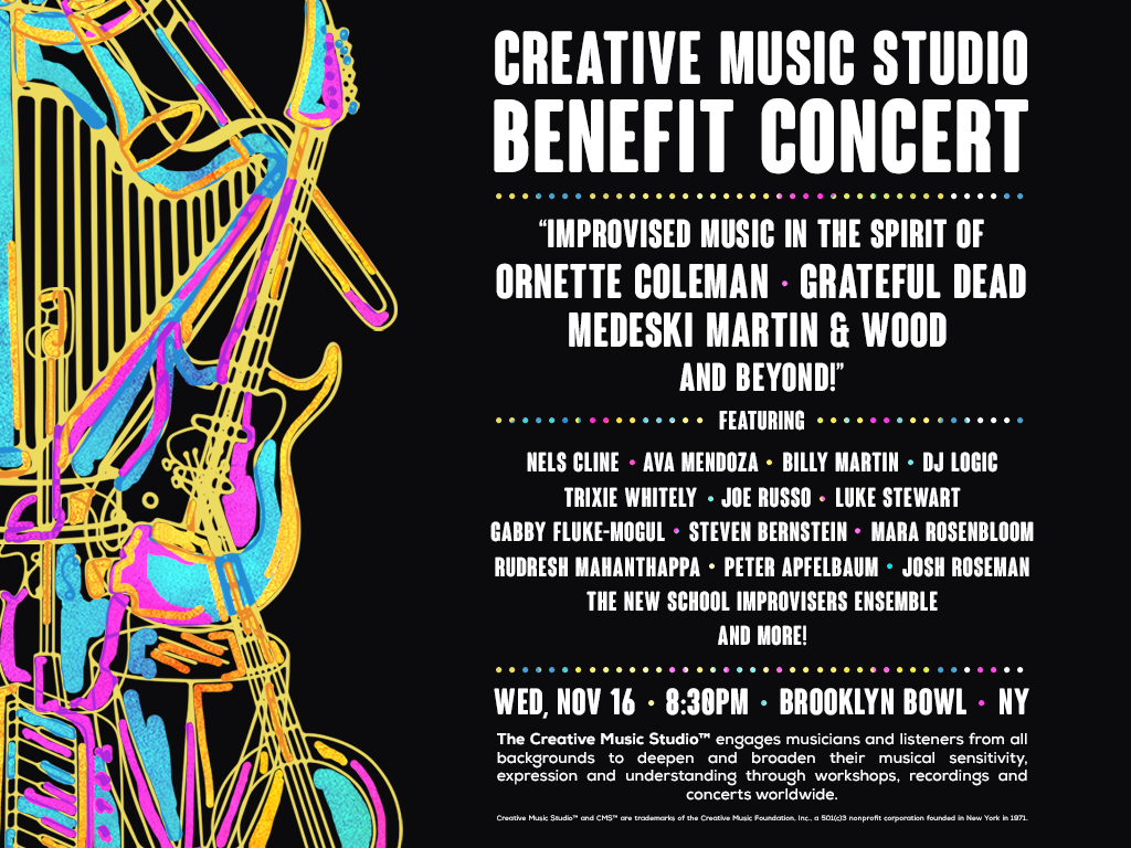 POSTPONED: The Creative Music Studio Benefit Concert: Improvised Music in the Spirit of Ornette Coleman, Grateful Dead, Medeski Martin & Wood and Beyond!