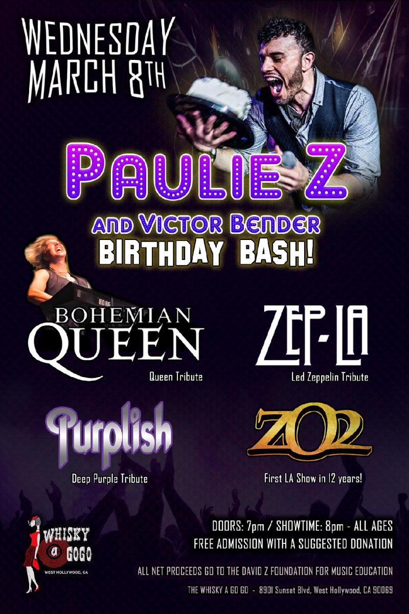 Paulie Z Birthday Bash, BOHEMIAN QUEEN, Zep-LA, Purplish, Zo2