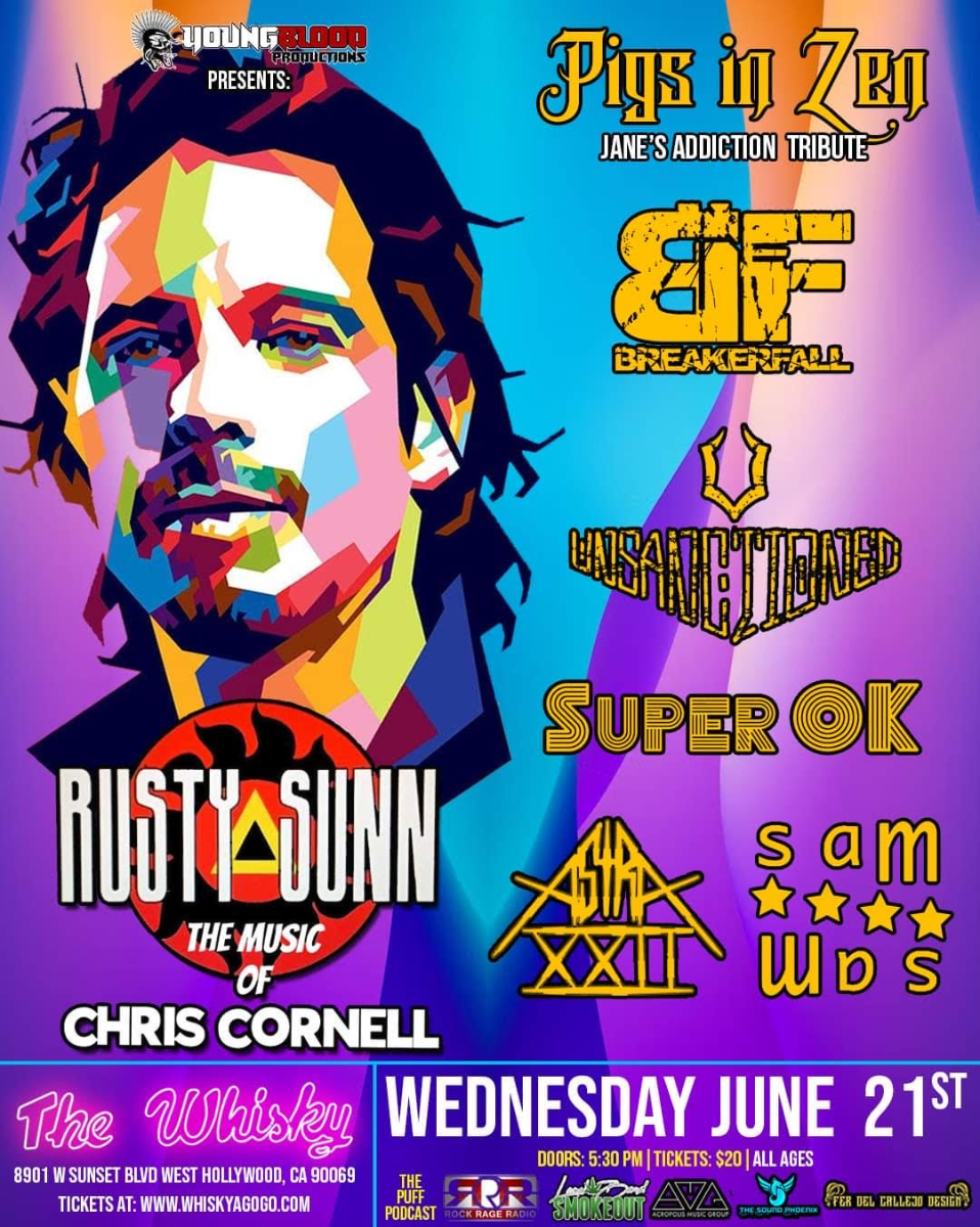 Rusty Sunn the Music of Chris Cornell, Pigs In Zen tribute to Jane's Addiction, Breakerfall , Unsanctioned, Super OK, Astra XXII, Sam