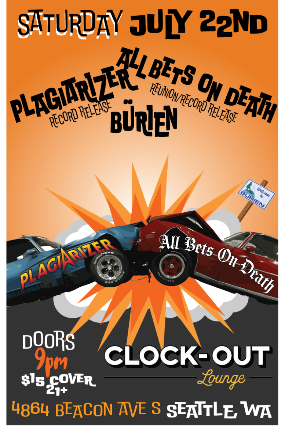 Image used with permission from Ticketmaster | Clock-Out Lounge Presents: Plagiarizer (Record Release) w/ All Bets On Death (Reunion/Record Release), Burien tickets