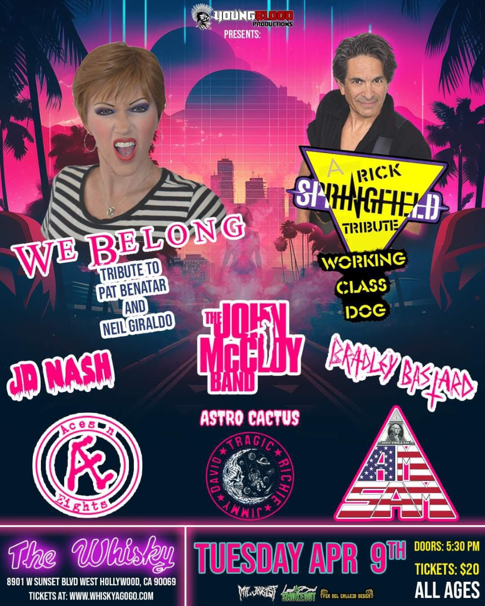 We Belong - Tribute to Pat Benatar & Neil Giraldo, Working Class Dog (Tribute to Rick Springfield), JD Nash , The John McCloy Band , Bradley Bastard, Aces n' Eights , Astro Cactus, Eye Am Sam