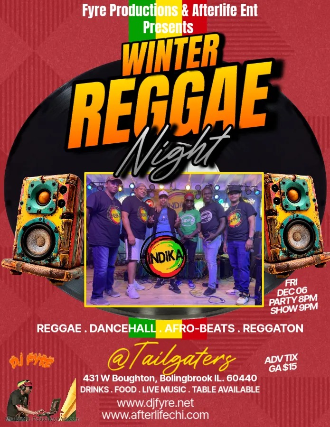 Winter Reggae Night w/ Indika Reggae Band, DJ Fyre! at Tailgaters Sports Bar and Grill – Bolingbrook, IL