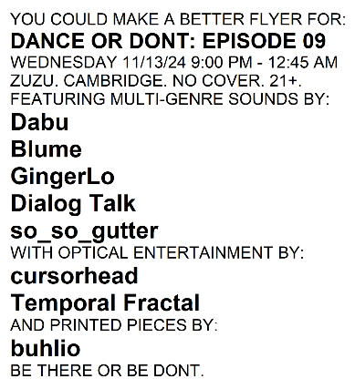 Blume, Dabu, Dialog Talk, GingerLo, so_so_gutter at Middle East – Zuzu – Cambridge, MA