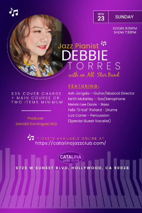 Jazz Pianist DEBBIE TORRESwith an All-Star Band! at Catalina Bar & Grill – Hollywood, CA