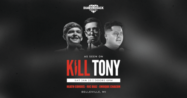 As seen on Kill Tony Presents: Heath Cordes, Ric Diez, and Enrique Chacon at Diamondback Music Hall – Belleville, MI