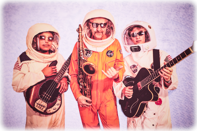 The Space Cadets: Charlie Debski (guitar), Daniel Perez (bass), Michael Jackson (sax)