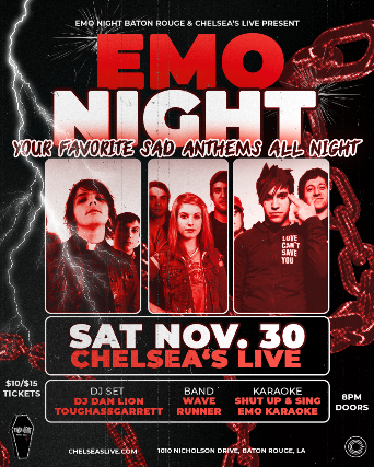 Emo Night Baton Rouge at Chelsea’s Live – Baton Rouge, LA