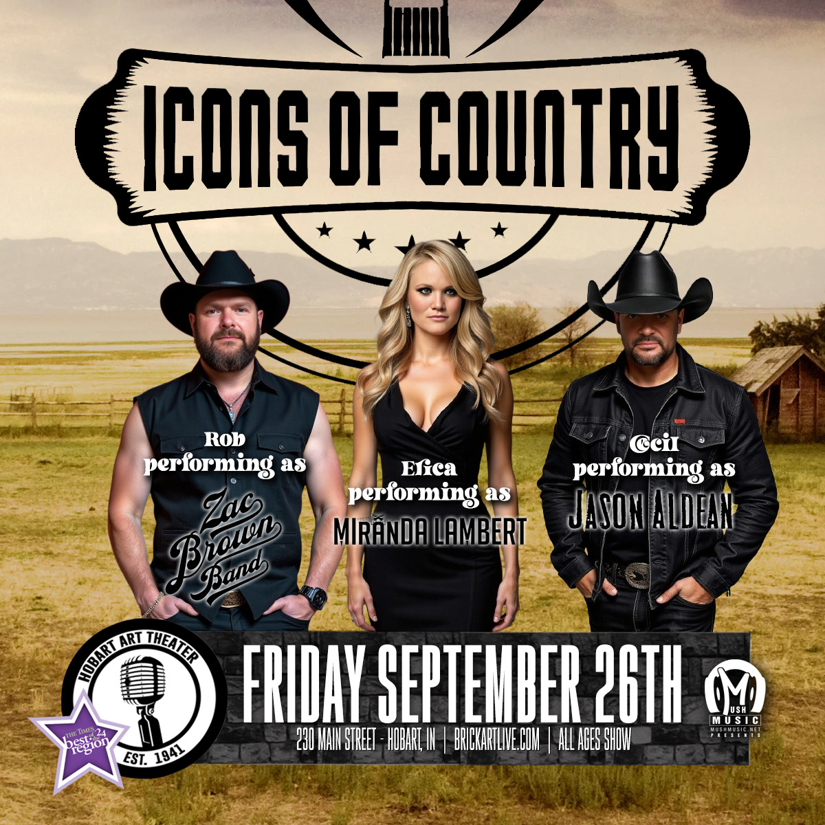 Icons Of Country: Tribute To Zac Brown Band, Jason Aldean and Miranda Lambert at The Hobart Art Theat...