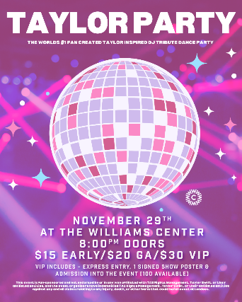 Taylor Party: The Worlds #1 Fan Created Taylor Inspired DJ Tribute Dance Party – Under 18 allowed with parent or guaradian at Williams Center – Black Box – Rutherford – Rutherford, NJ