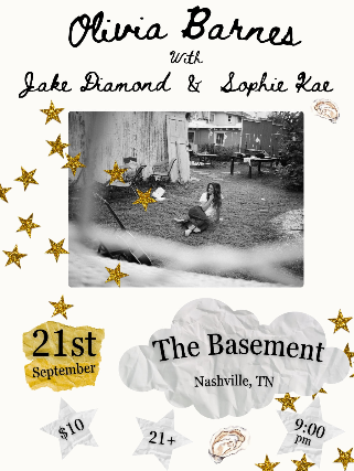 Olivia Barnes w/ Jake Diamond & Sophie Kae at The Basement – Nashville, TN