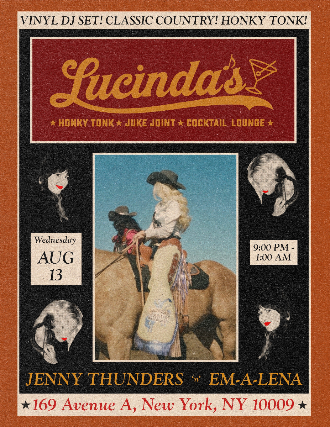 Vinyls Country Maven DJ Jenny Thunders spinning your favorite OUTLAW TUNES!
