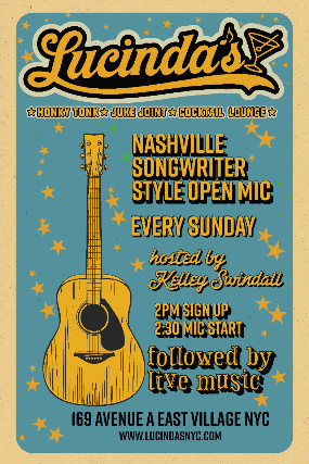 Sunday Songwriter’s Open Mic Every Week at Lucinda’s at Lucinda’s – New York, NY