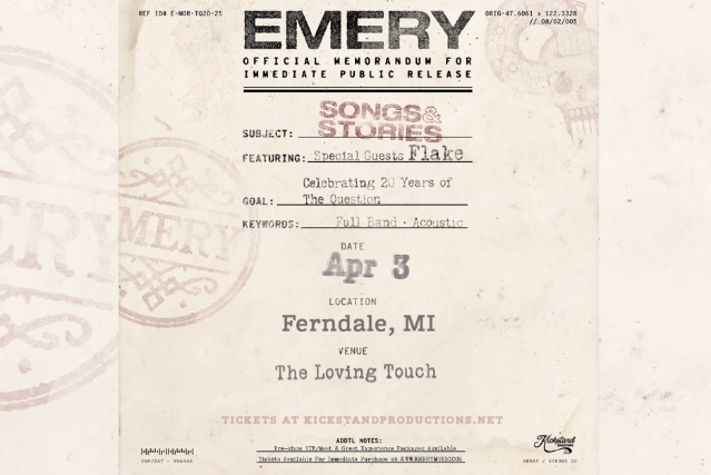 Emery – Songs & Stories – 20th anniversary of The Question at The Loving Touch – Ferndale, MI