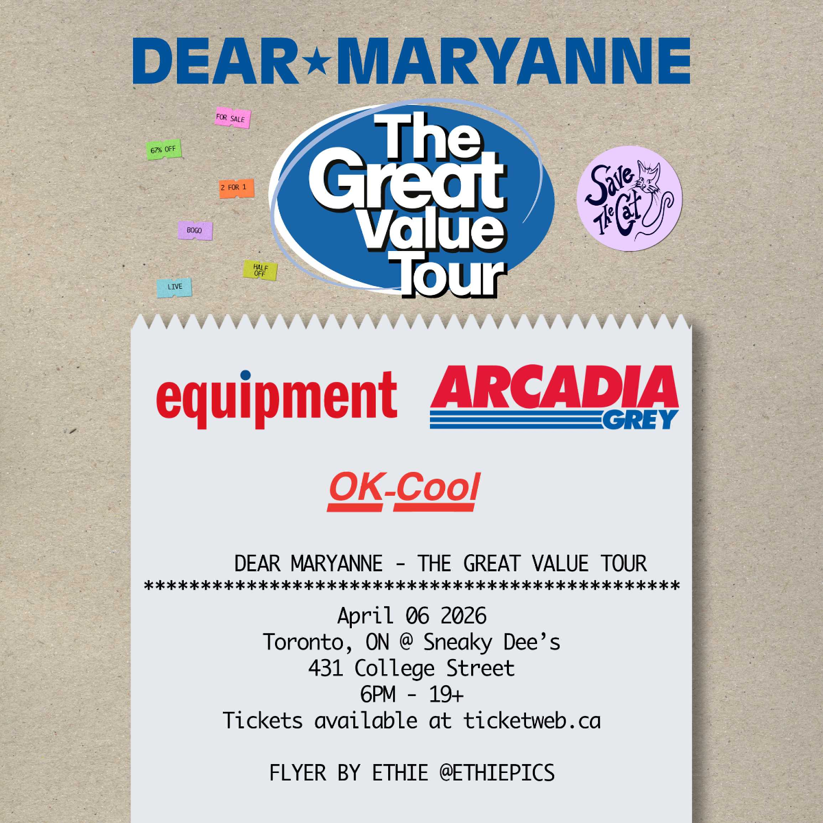 Dear Maryanne w/ Equipment, Arcadia Grey & OK Cool at Sneaky Dee's