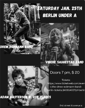 The Drew Eckmann Band | Vibeke Saugestad Band | Adam Masterson at Berlin – New York, NY