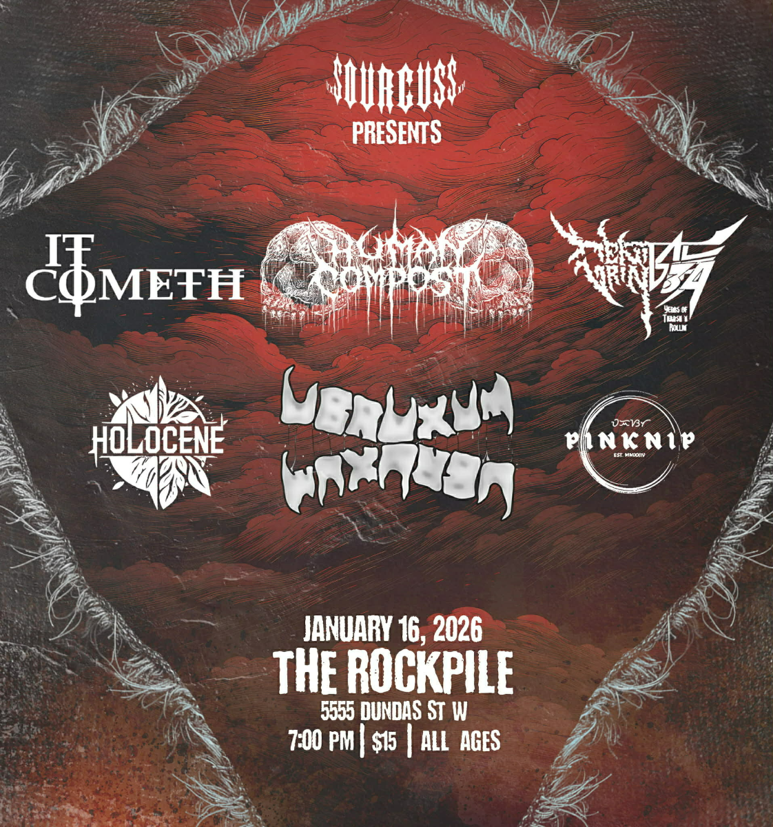 Human Compost, IT Cometh, Genital Grinder, Ubruxum, Holocene, Pinknip
