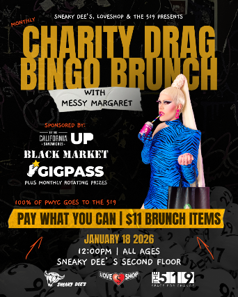 Charity Drag Bingo Brunch Featuring Messy Margaret at Sneaky Dee’s Concert Venue – Toronto, Canada