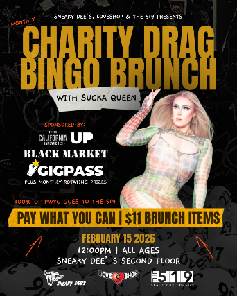 Charity Drag Bingo Brunch Featuring Sucka Queen at Sneaky Dee’s Concert Venue – Toronto, Canada