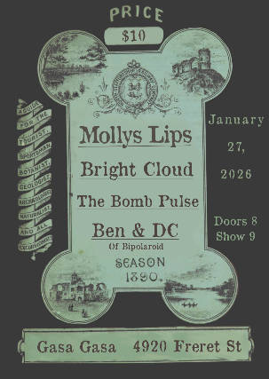 image of Molly's Lips, Bright Cloud, The Bomb Pulse, Ben & DC (of Bipolaroid) image of Molly's Lips, Bright Cloud, The Bomb Pulse, Ben & DC (of Bipolaroid)