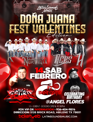Image of DONA JUANA FEST (VALENTINES EDITION) - ABILENE,TX - P.T. EVENT CENTER Image of DONA JUANA FEST (VALENTINES EDITION) - ABILENE,TX - P.T. EVENT CENTER