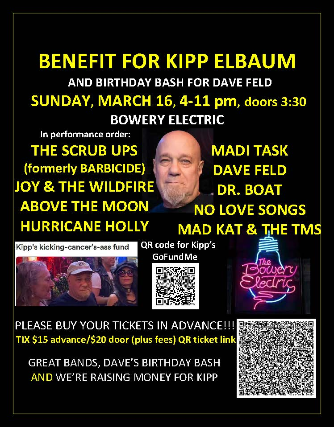 BENEFIT FOR KIPP ELBAUM ft: Hurricane Holly, Joy & The Wildfire, Above The Moon, Dave Feld, Mad Kat & The TMs, Dr. Boat & More! at The Bowery Electric – New York, NY