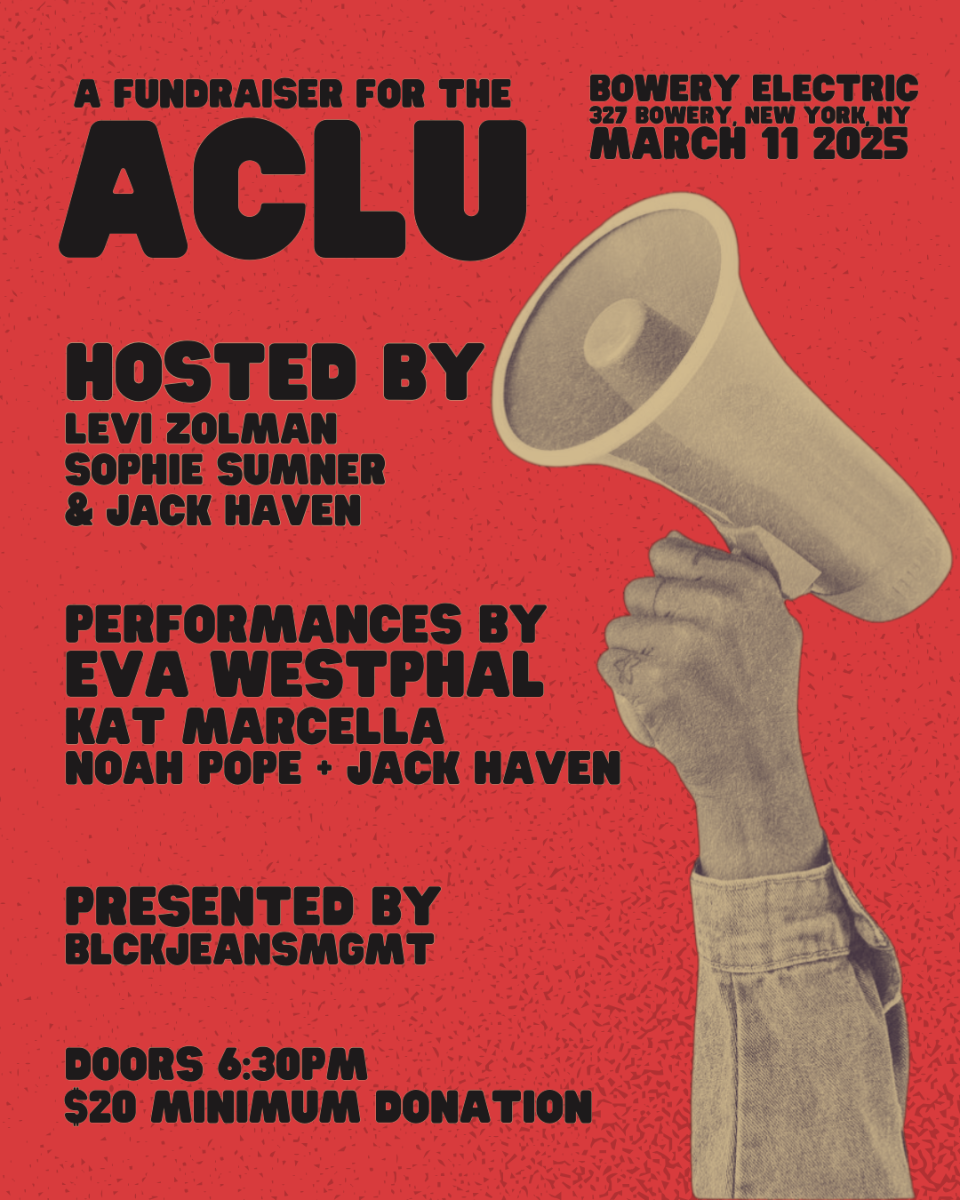 A Funder for the ACLU feat: Eva Westphal, Kat Marcella, Noah Pope, Jack Haven. Hosted by Levi Zolman, Sophie Sumner, Jack Haven. Presented by BLCKJEANSMGMT