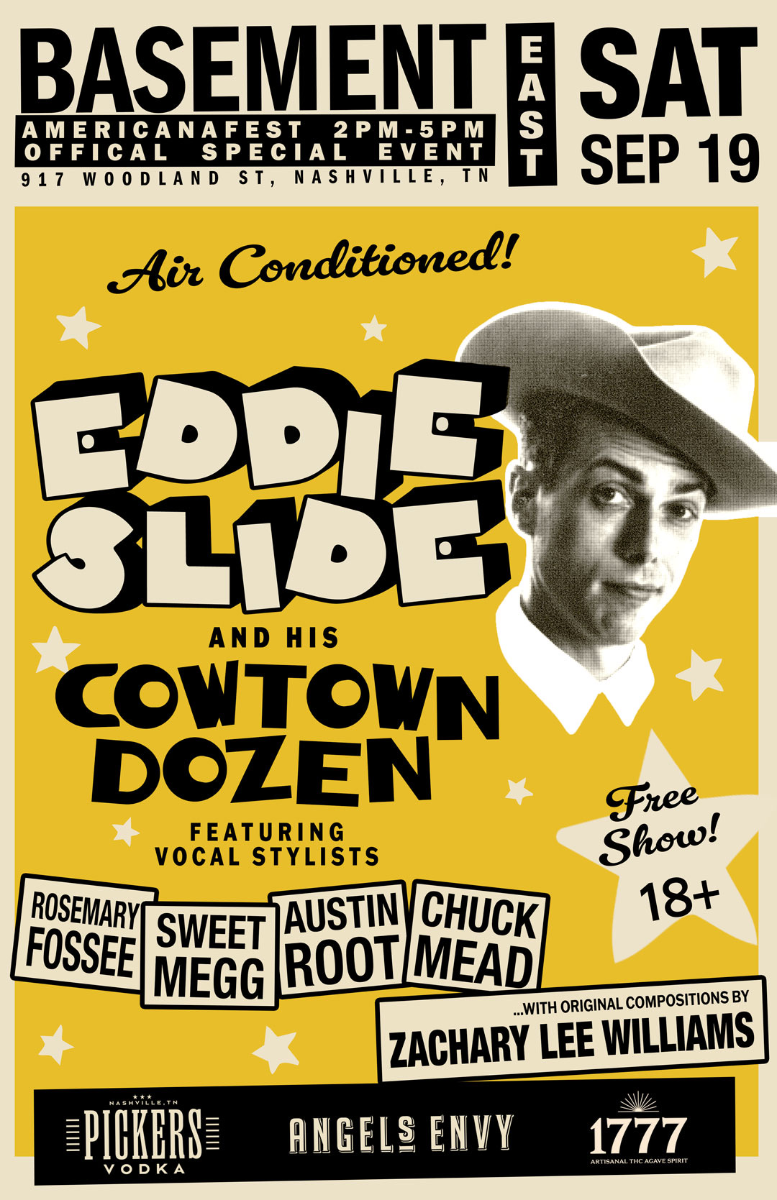 FREE SHOW! Eddie Slide & His Cowtown Dozen at AMERICANAFEST Featuring Vocal Stylists Rosemary Fossee, Sweet Megg, Austin Root and Chuck Mead