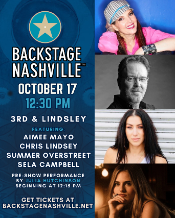 Bild der Quelle — Tickets for BACKSTAGE NASHVILLE! DAYTIME HIT SONGWRITERS SHOW, Aimee mayo, Chris Lindsey, Summer Overstreet, Sela Campbell, Julia Hutchinson | TicketWeb - 3rd and Lindsley in Nashville, US