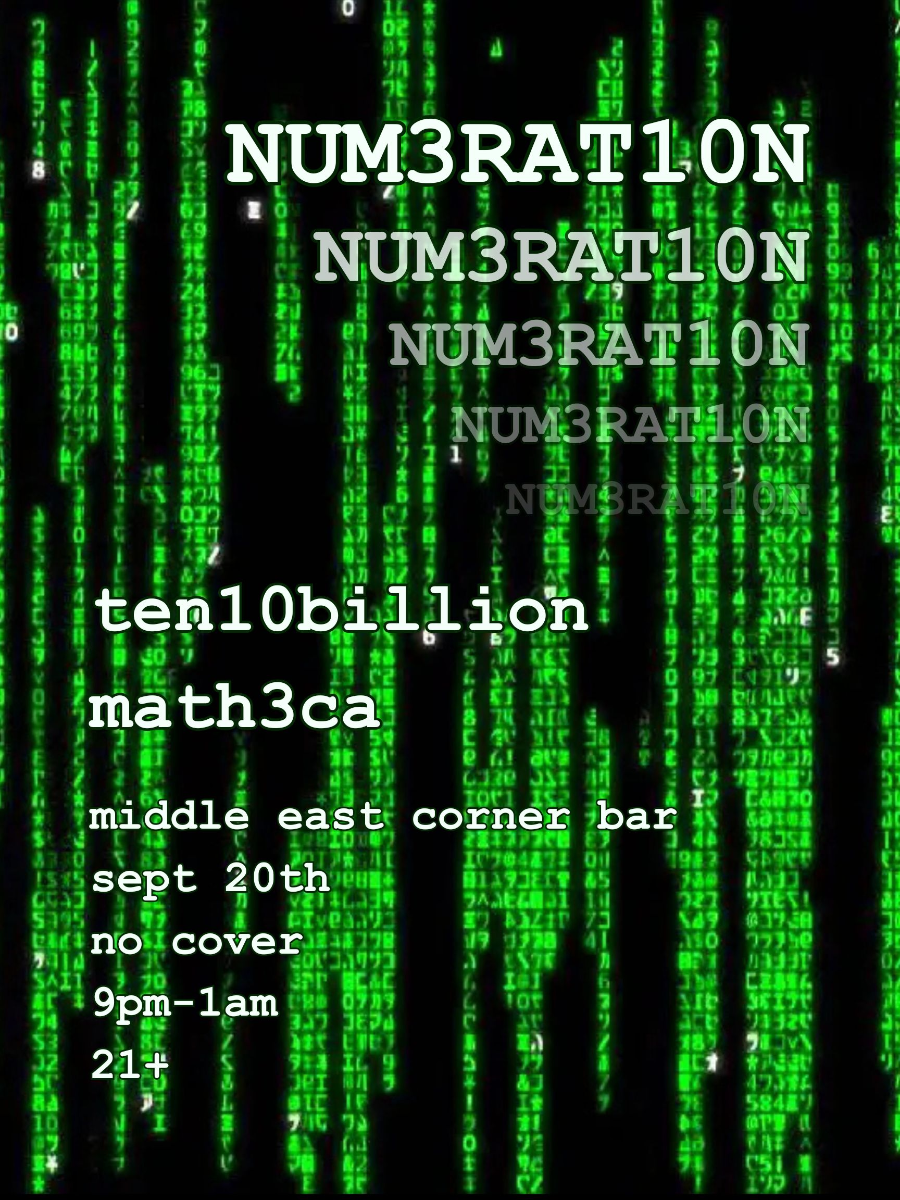 NUM3RAT10N ft. ten10billion, math3ca | Event Image