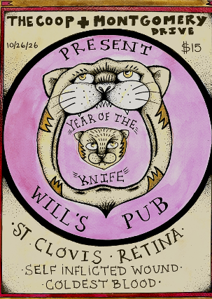Just announced: Year Of The Knife with St. Clovis, Retina, Self Inflicted Wound, and Coldest Blood at Will's Pub — Oct 26