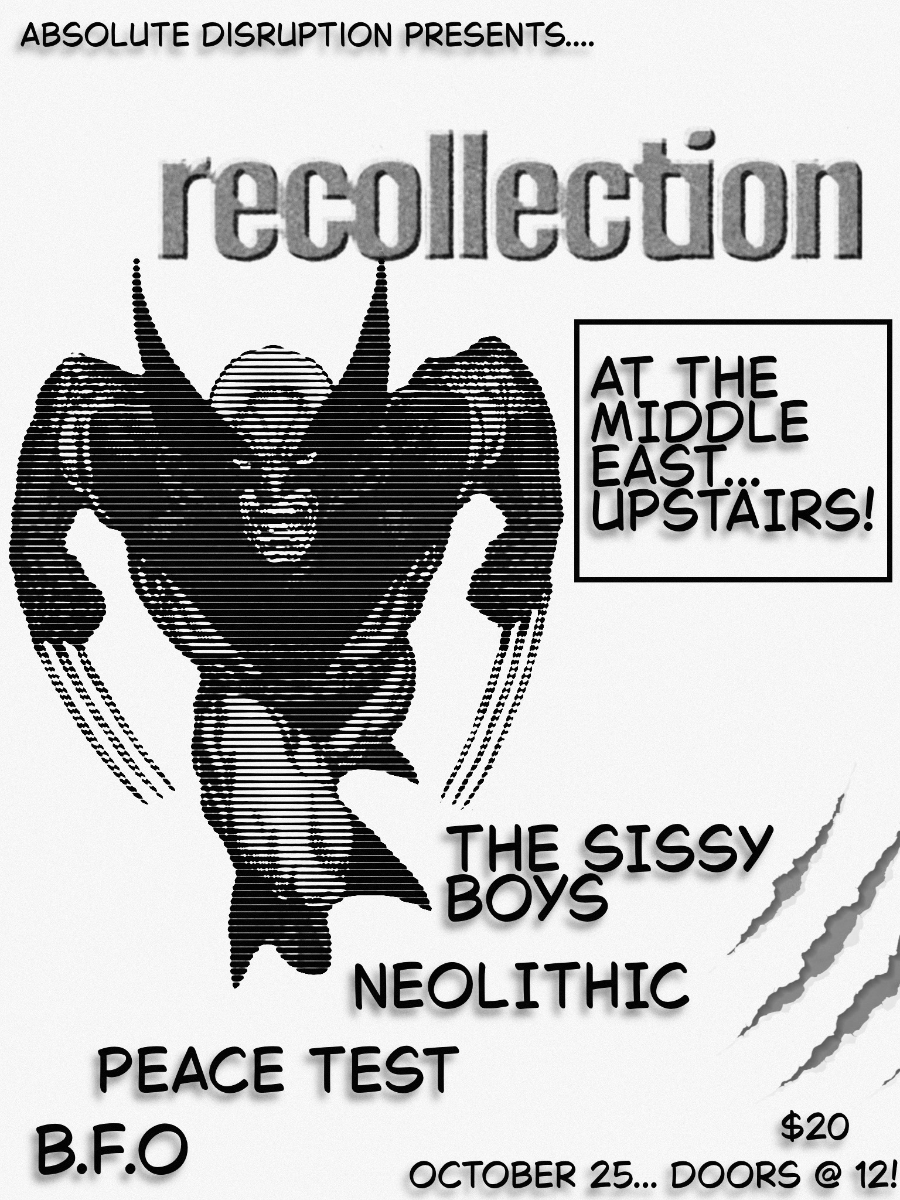 Recollection, The Sissy Boys, Neolithic, Peace Test, B.F.O.
