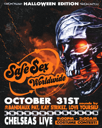 Cartel de Safe Sex Worldwide Halloween with Bandeaux Pat, K Strikez and Love Yourself