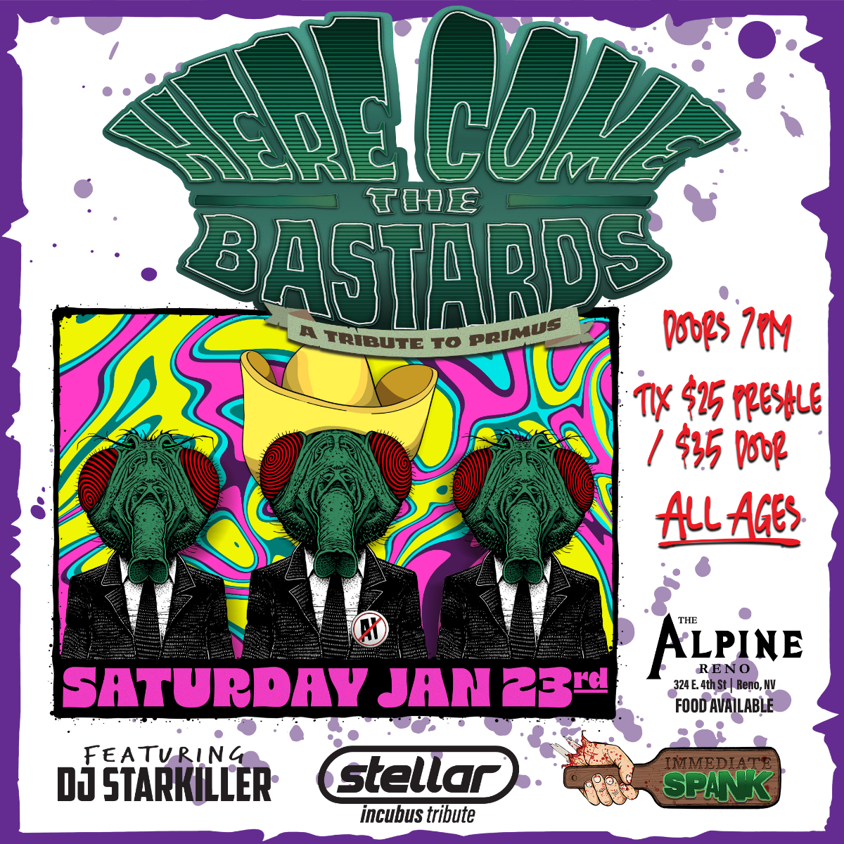 Here Come The Bastards ” A tribute to Primus” w/ Stellar, Immediate Spank & DJ Starkiller| Slider Image