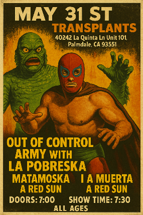 OUT OF CONTROL ARMY WITH LA POBRESKA MATAMOSKA LA MUERTA A RED SUN LIVE IN CONCERT AT TRANSPLANTS IN PALMDALE