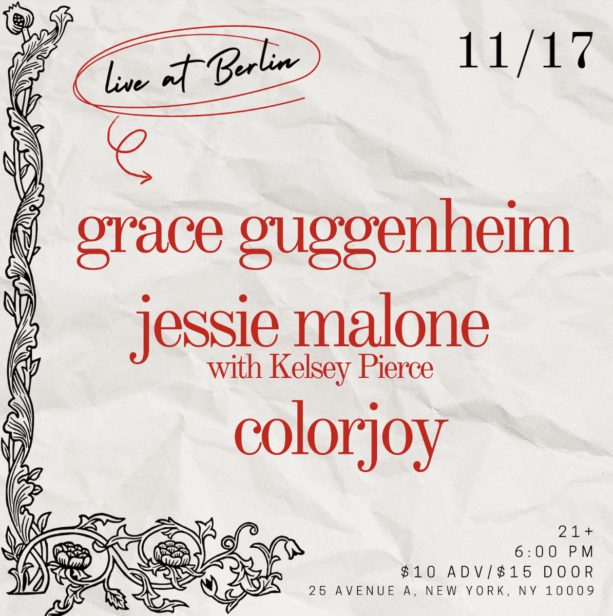 Colorjoy • Grace Guggenheim • Jessie Malone (with Kelsey Pierce)