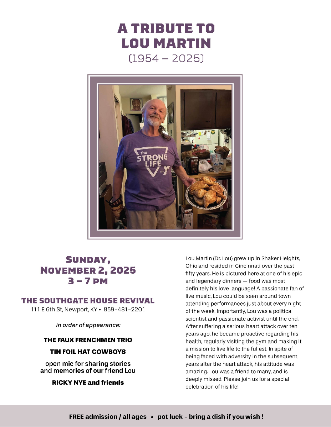 A Tribute to Lou Martin at The Southgate House Revival – The Lounge – Newport, KY