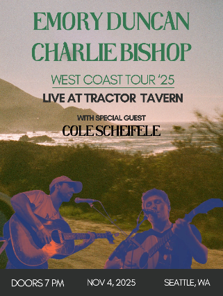 Cole Scheifele, Emory Duncan, Charlie Bishop (seated) at Tractor – Seattle, WA