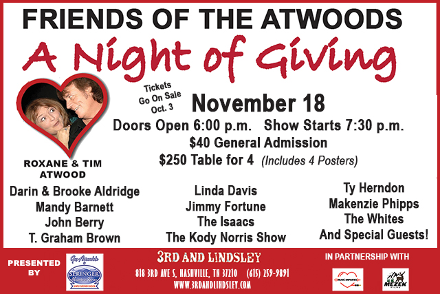 Country Music’s Finest Comes Together For Friends Of The Atwoods: A Night Of Giving featuring Darin & Brooke Aldridge , Mandy Barnett , John Ber...