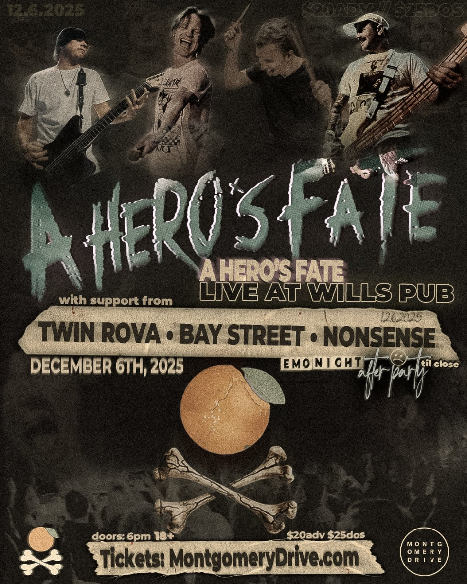 A Hero’s Fate at Will’s Pub with Special Guests Twin Rova, Bay Street, and The Remembrance