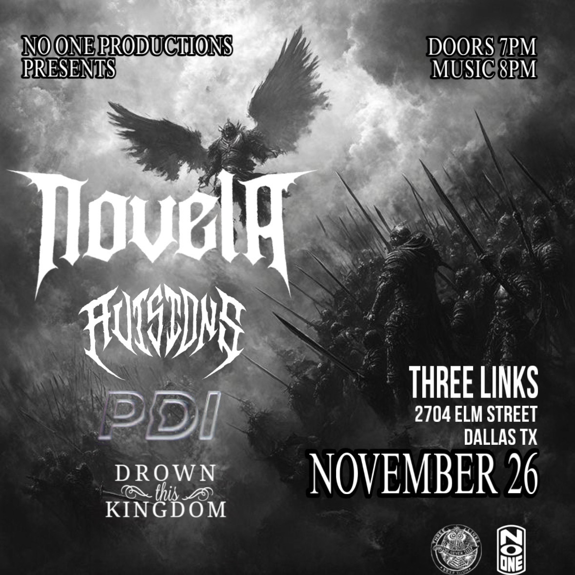 No One Productions Presents: Novela, Avisions, PDI & Drown This Kingdom
