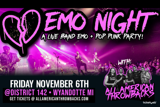 Cartel de EMO NIGHT WITH ALL AMERICAN THROWBACKS - POP PUNK / EMO PARTY BAND