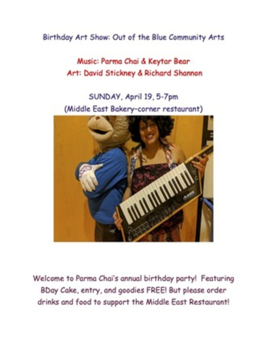 Birthday Art Show: Out of the Blue Community Arts w/ Parma Chai & Keytar Bear | Event Image
