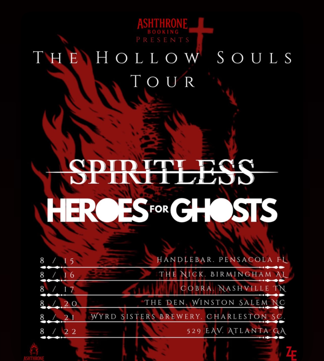 Ashthrone Booking Presents The Hollow Souls Tour: Spiritless & Heroes for Ghost August 16th at The Nick